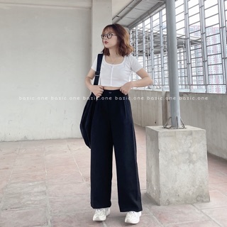 Quần vải ống rộng xếp li