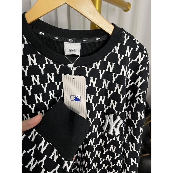 Áo thun nỉ sweater monogram NY MLB tay dài thun da cá | BigBuy360 - bigbuy360.vn