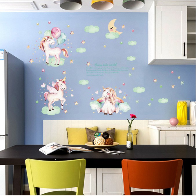Decal trang trí tường Con Kỳ Lân thiên thần đáng yêu