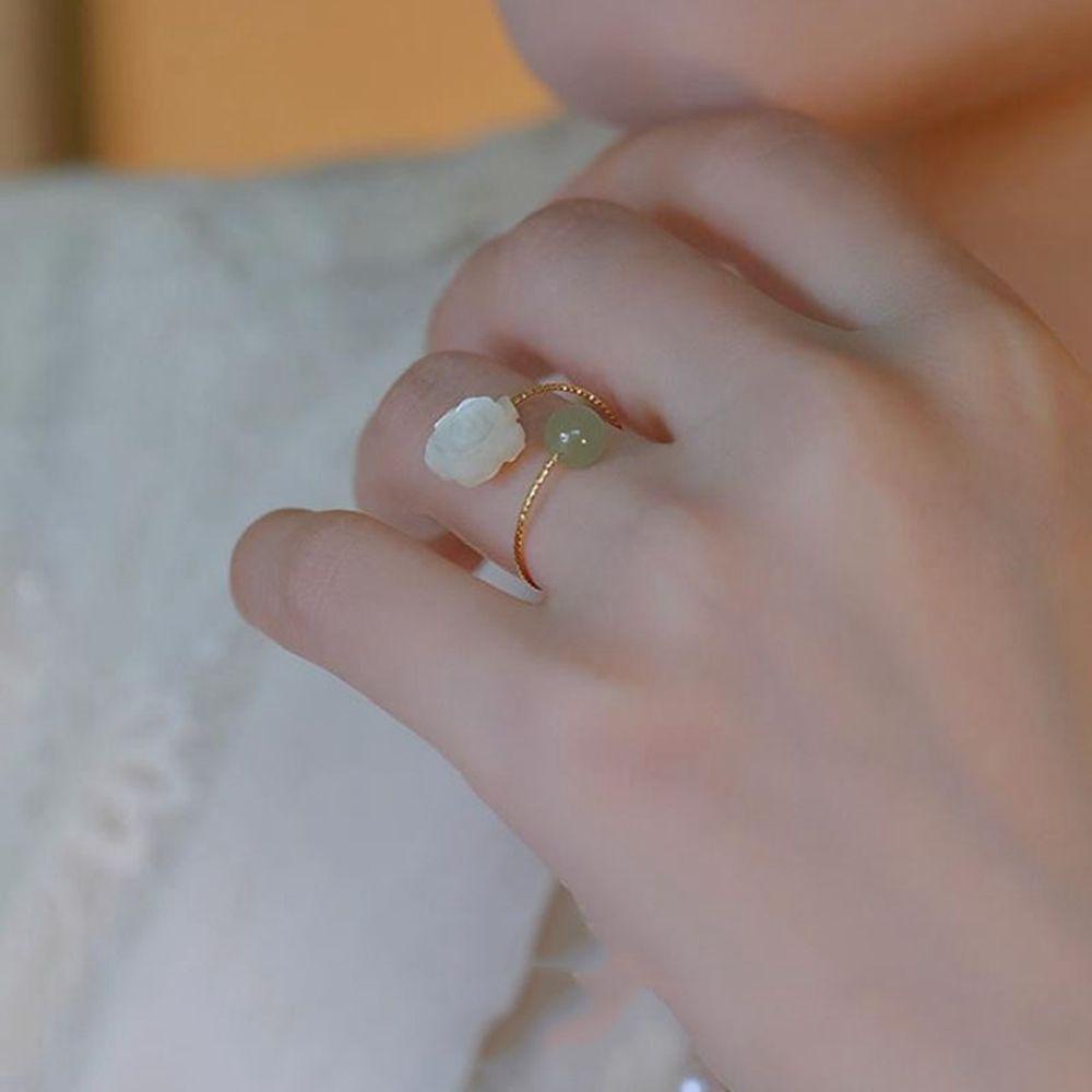 DWAYNE Ring Retro Simple|Rose Flower Women Finger Ring Green Chinese Style Ring