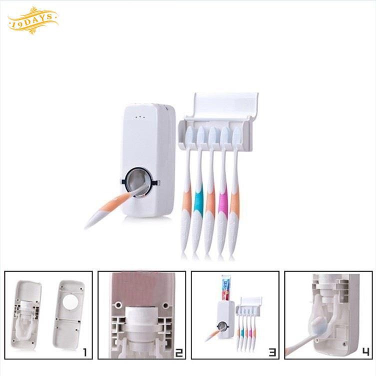 Set kệ treo bàn chải cá nhân + máy lấy kem đánh răng tự động mã QL3601
