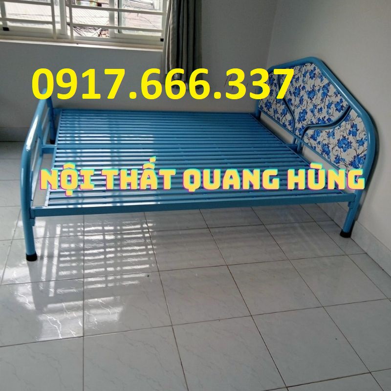 Giường sắt 1m8x2m màu xanh óng tròn giá rẻ