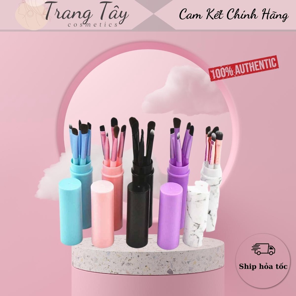 Set 5 Cọ Trang Điểm Phấn Mắt Mini Thiết Kế Hộp Đựng Nhiều Màu Tùy Chọn Tiện Dụng