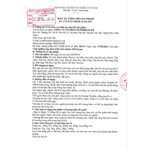 Bột ngũ cốc cao cấp GENOVA - 22 loại hạt