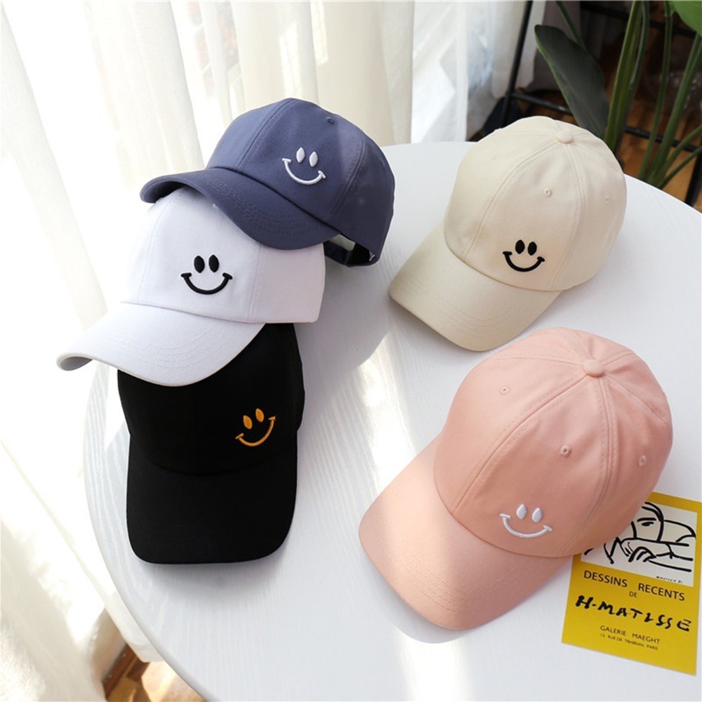 Mũ Lưỡi Trai Mềm Thoáng Khí Thêu Hình Mặt Cười Đơn Giản Thời Trang Xu Hướng Cho Nữ