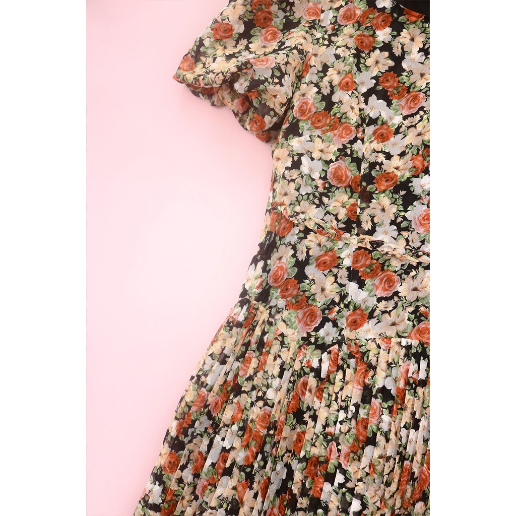 Đầm Hoa Thiết Kế Luperi LFV3293 Phối Chân váy xếp ly thanh lịch, nhẹ nhàng