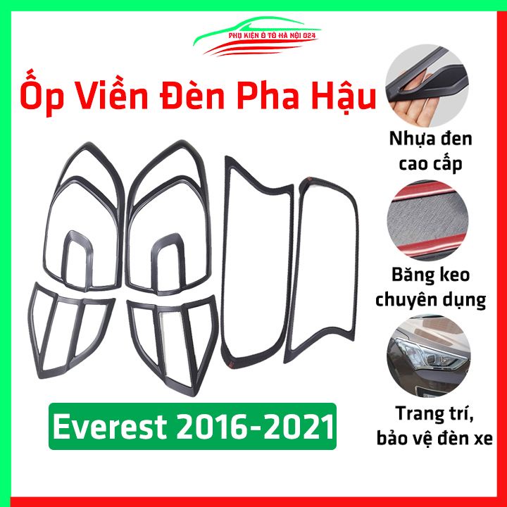 Ốp viền đèn pha hậu nhựa đen Everest 2016-2020 trang trí bảo vệ xe