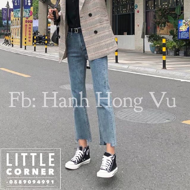 Quần slim baggy jeans lưng cao cắt gấu ulzzang kèm ảnh thật tự chụp