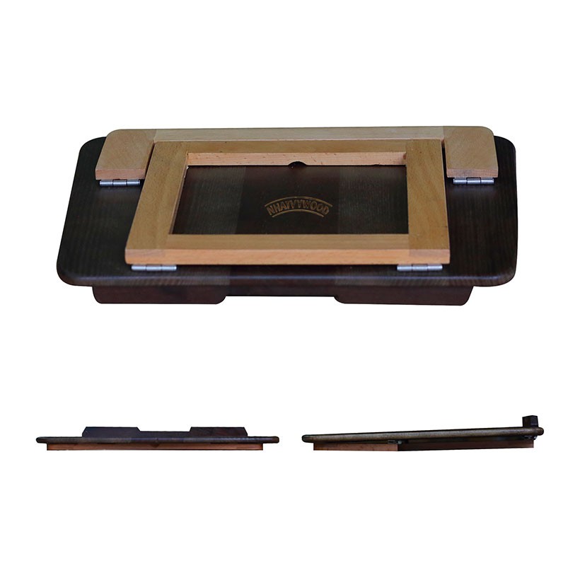 Kệ laptop thông minh có thể gấp gọn vào balo mang đi, kệ để laptop, giá kê đỡ laptop để bàn bằng gỗ Nhatvywood NVLP05BR