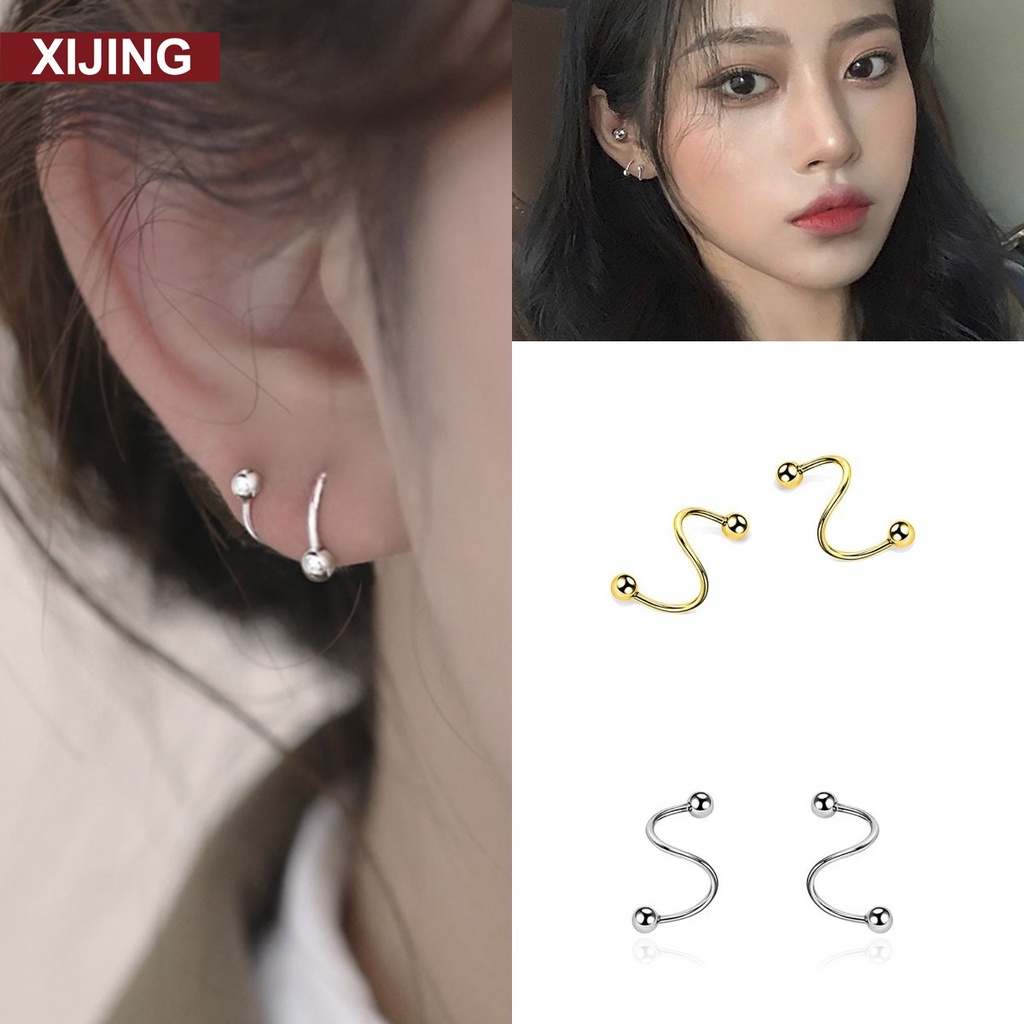 【COD】Khuyên tai dạng lò xo màu vàng kim/ bạc đơn giản trang sức thời trang cổ điển