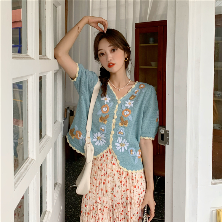 Áo Dệt Kim Tay Ngắn Cổ Chữ V Thời Trang Cho Nữ | BigBuy360 - bigbuy360.vn