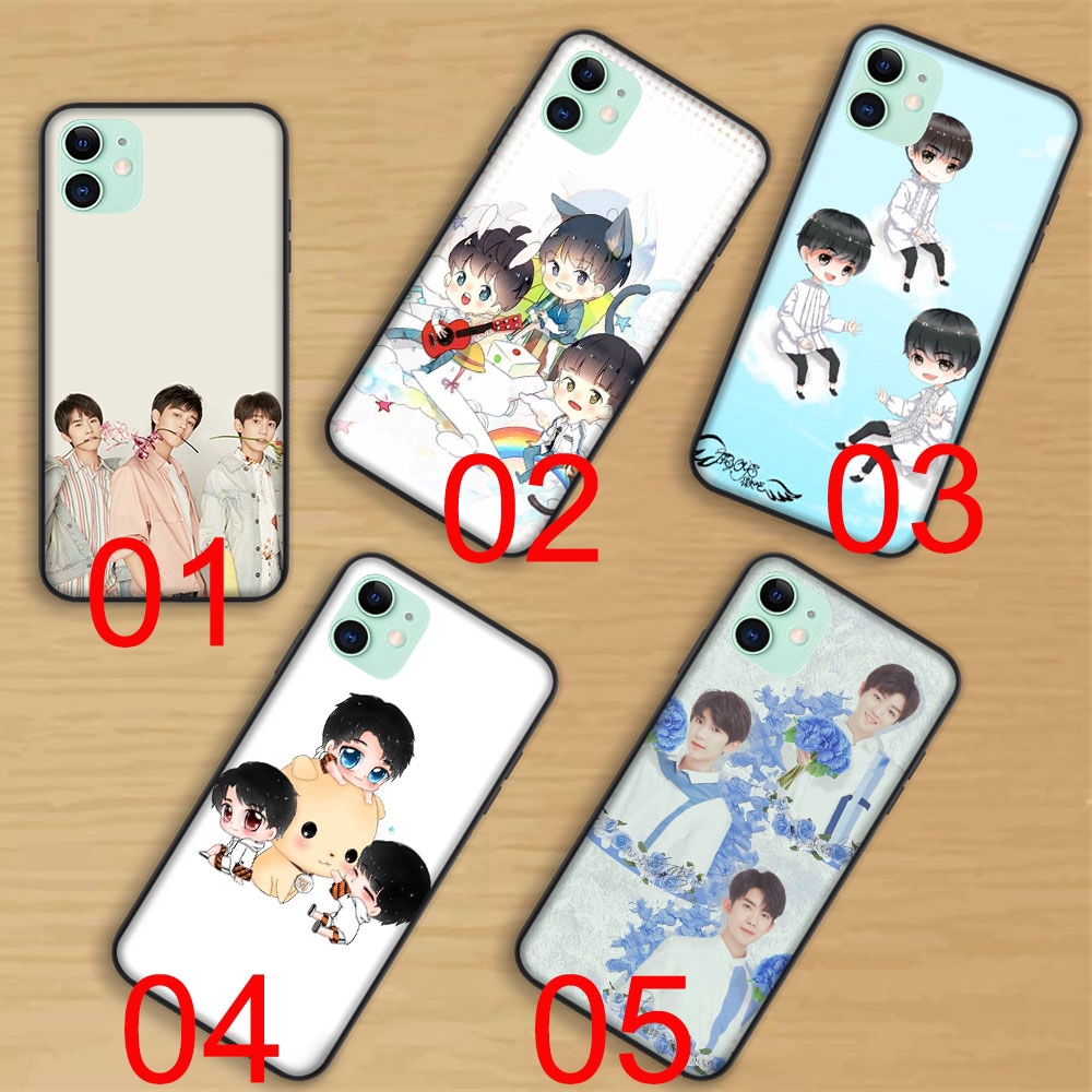 Ốp điện thoại silicon dẻo viền đen in hình nhóm nhạc TFBOYS cho iPhone 12 MINI 11 Pro Max 7 8 SE