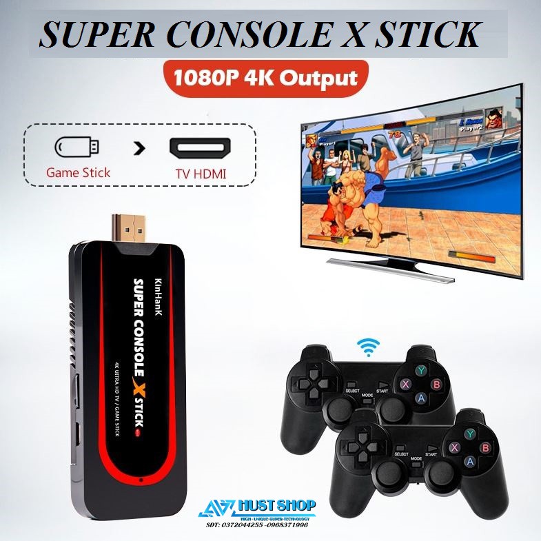 Máy Chơi Game 4 Nút Không Dây Super Console X Stick Hỗ Trợ 50+ Hệ Game PSP/PS1/Dreamcast... Tích Hợp 50000+ Games