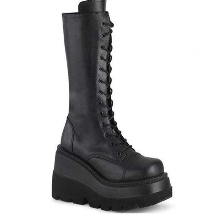 (FREESHIP)  HIGH BOOT - GIÀY BỐT ĐEN ĐẾ CAO BUỘC DÂY THỜI TRANG