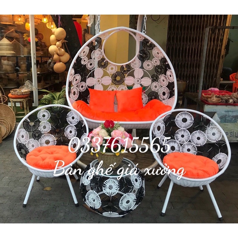bộ combo xích đu đôi và bàn ghế ban công