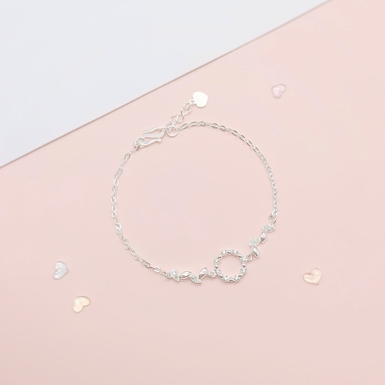 Lắc Tay Bạc Blue Peach Vòng Tròn và Lá LT586