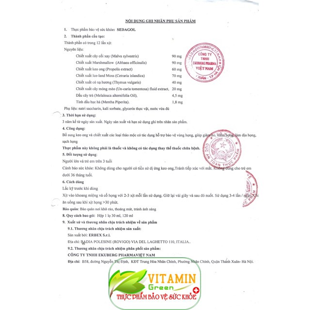 XỊT GIẢM ĐAU RÁT HỌNG SEDAGOL ORAL SPRAY KEO ONG VÀ THẢO DƯỢC  | NHẬP KHẨU CHÍNH HÃNG ITALY