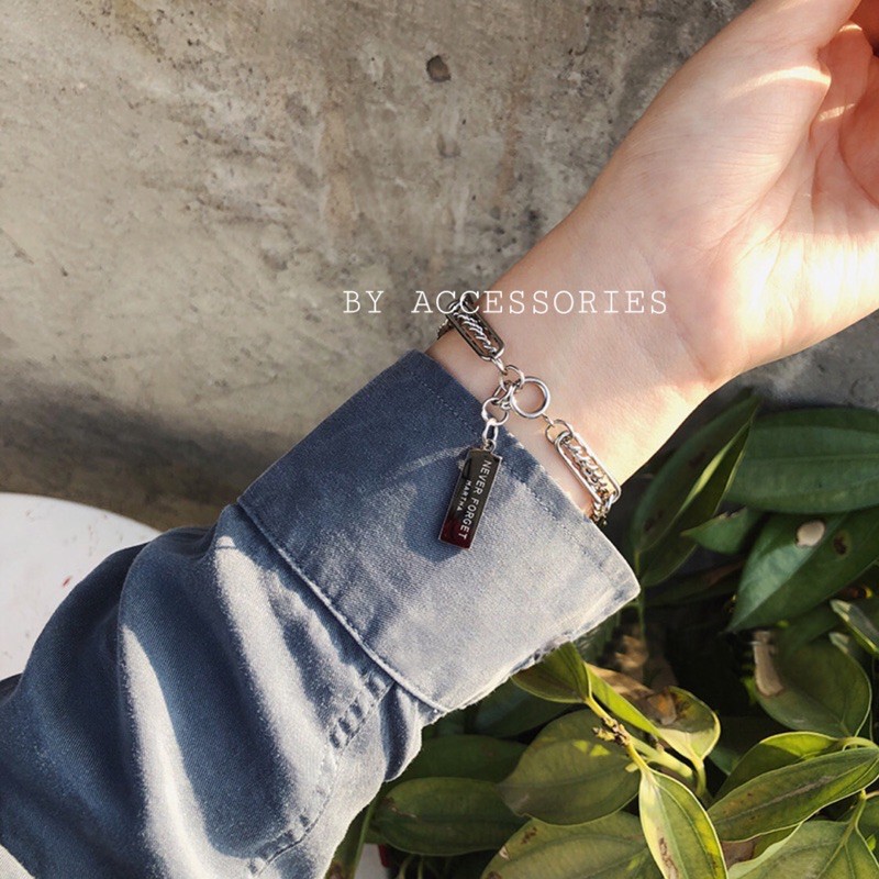 Lắc tay titan kép xích vát chữ chữ nhật rỗng lớn phối tag không gỉ