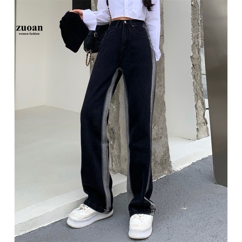 SUXI Quần jeans nữ lưng cao ống rộng thời trang Hàn Quốc