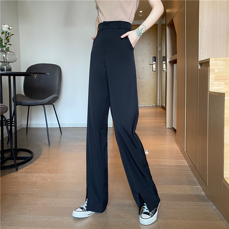 SUXI Quần Dài Lưng Cao Ống Rộng Xẻ Tà Thời Trang Thanh Lịch Cho Nữ