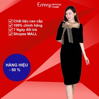 Váy nhung body cổ phối ren chấm bi Emvy - K4