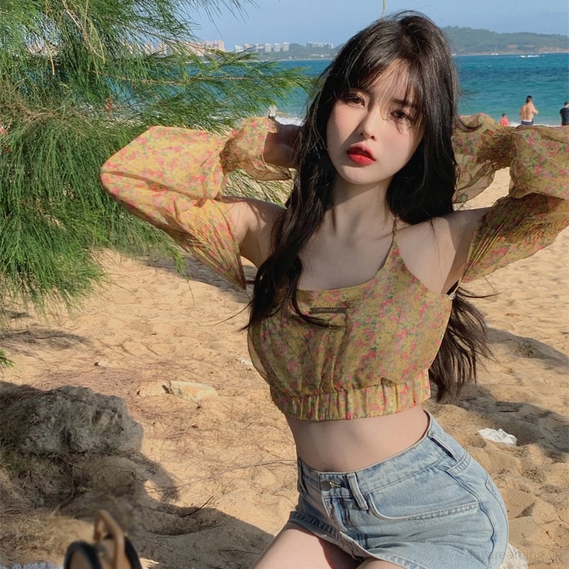 Áo Trễ Vai Dài Tay In Họa Tiết Hoa Thanh Lịch Dành Cho Nữ