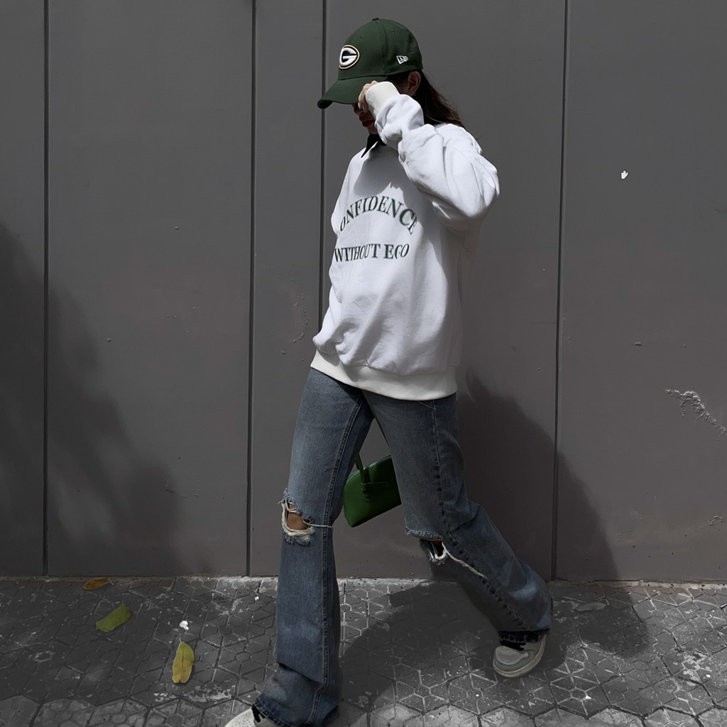 TATICHU - Quần jean suông, ống rộng, rách gối - Knee Rip Blue Jeans