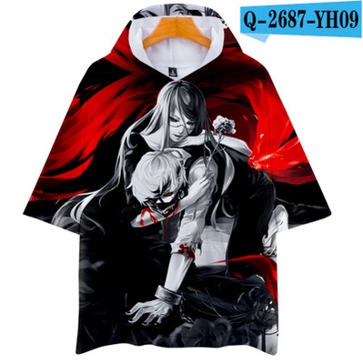 Anime Tokyo Ghoul Kaneki Ken Cosplay Costume Hoodie Short Sleeve Loose Casual T shirt  Halloween Party Shown Tops Plus Size Dura