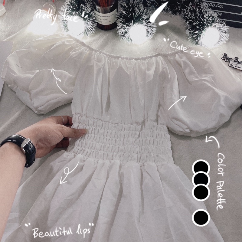 ÁO BẸT VAI TAY BỒNG BỀNH BO NHÚN EO XOÈ XINH B18