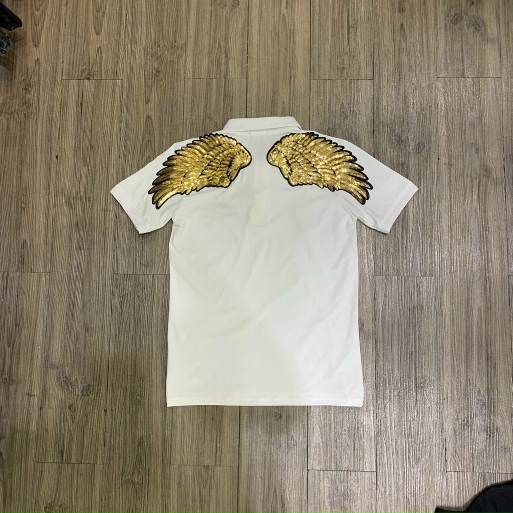 [CÓ VIDEO] Áo thun nam đính kim sa có cổ tay ngắn thêu đại bàng chất đẹp co dãn phối 2 màu trắng đen cao cấp | BigBuy360 - bigbuy360.vn