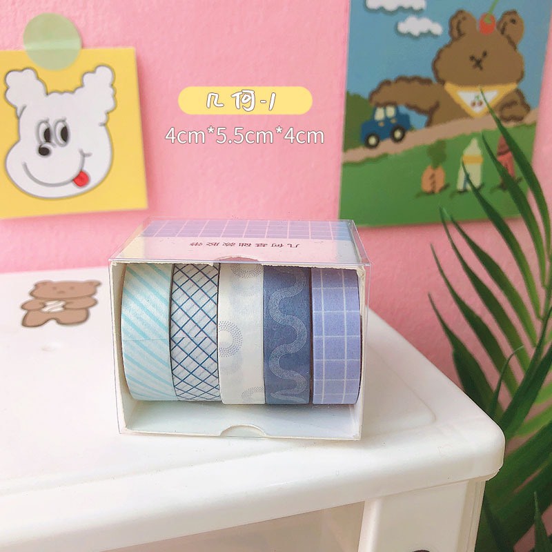 Bộ 5 Cuộn Băng Dính Washi tape màu moradi/retro họa tiết dễ thương dùng trang trí nhật kí / sổ lưu niệm đáng yêu giá rẻ