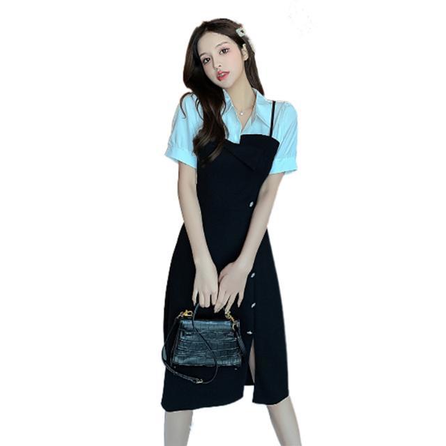 Đầm đen dài qua gối ôm eo xẻ tà thời trang mùa hè cho nữ