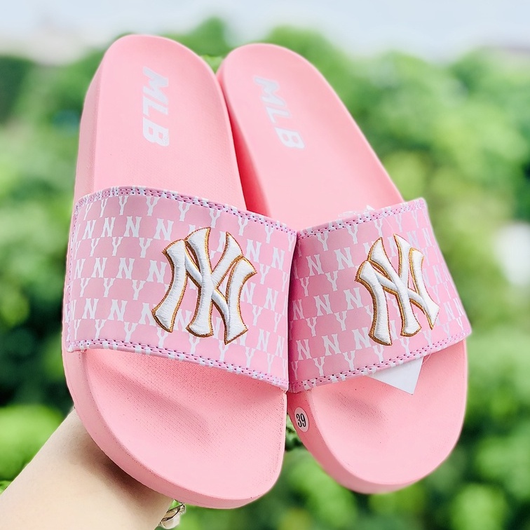 Dép mlb unisex ❤️FREESHIP + Hộp❤️ dép ny bóng chày quai ngang thể thao nam nữ Thêu NY - NY nỗi chất xịn kèm tag mác gv