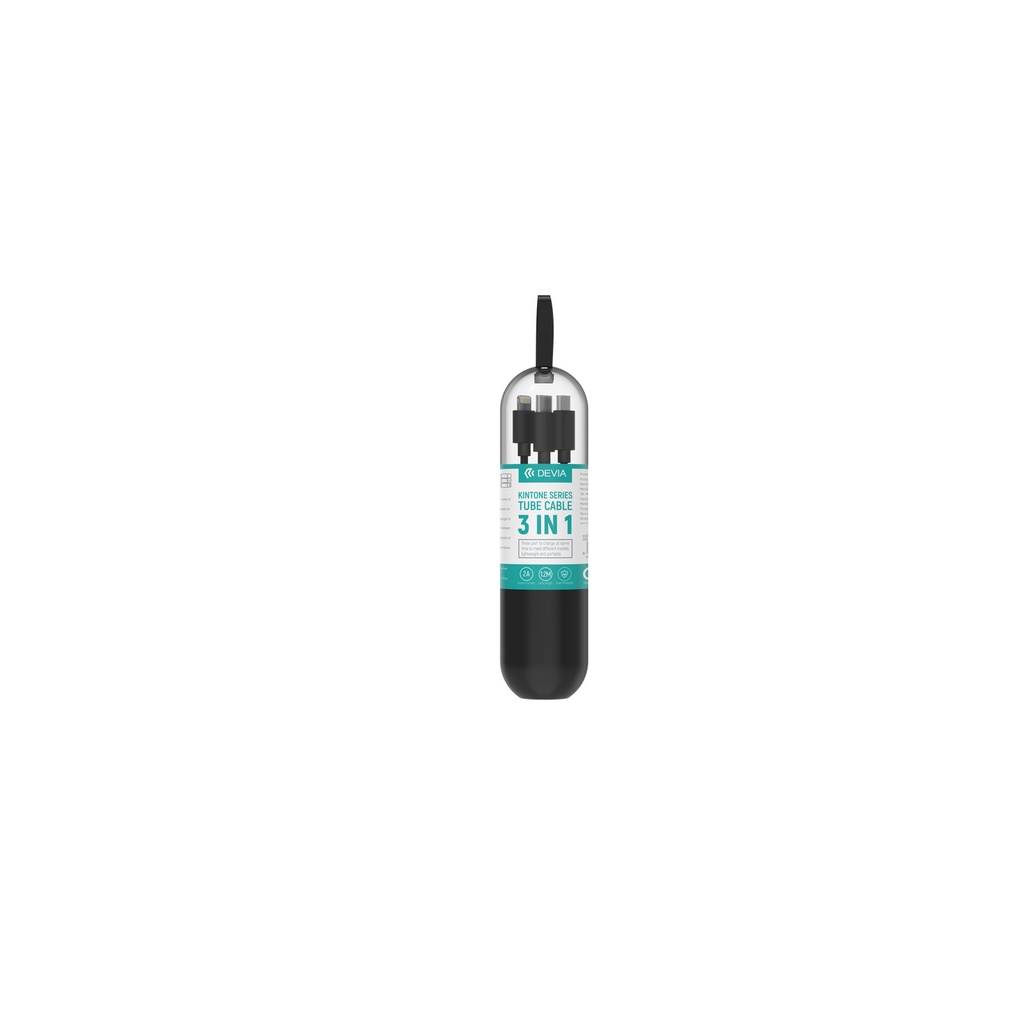 Dây Cáp Sạc Chính Hãng ba đầu Devia  Lightning, Micro, TypeC  dây dù, sạc 3 thiết bị cùng lúc - Bảo hành 12 tháng