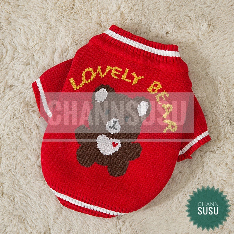 Áo chó mèo - Áo len gấu cao cấp Lovely Bear dạng cardigan phong cách cho chó mèo thú cưng ( Áo len tết cho chó mèo )