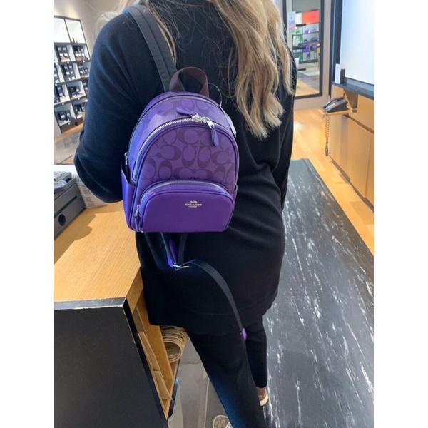 Balo Co ach da thật phối canvas mini