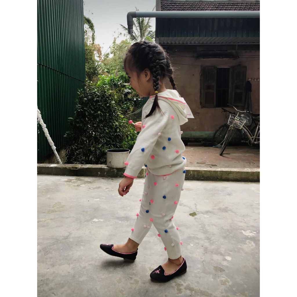 Bộ Len Bé Gái PomPom Cream Seed
