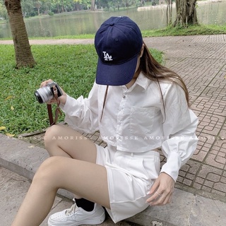 Sơ mi croptop trắng dài tay