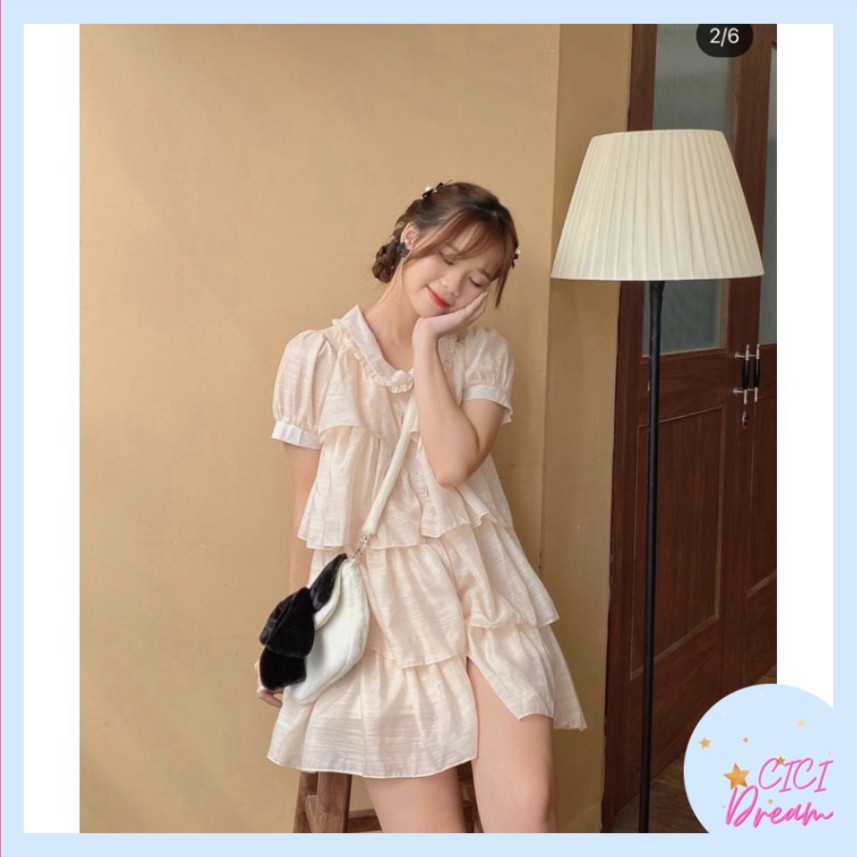 Váy tầng cộc tay chất Voan công chúa cổ sen Nora Dress dạo phố babydoll, đầm voan nhiều tầng tiểu thư sang chảnh