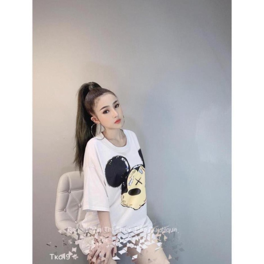 ( NAKHA456 )  Áo thun tay lỡ form giấu quần nữ - Áo phông mickey hồng pastel SIÊU HOT