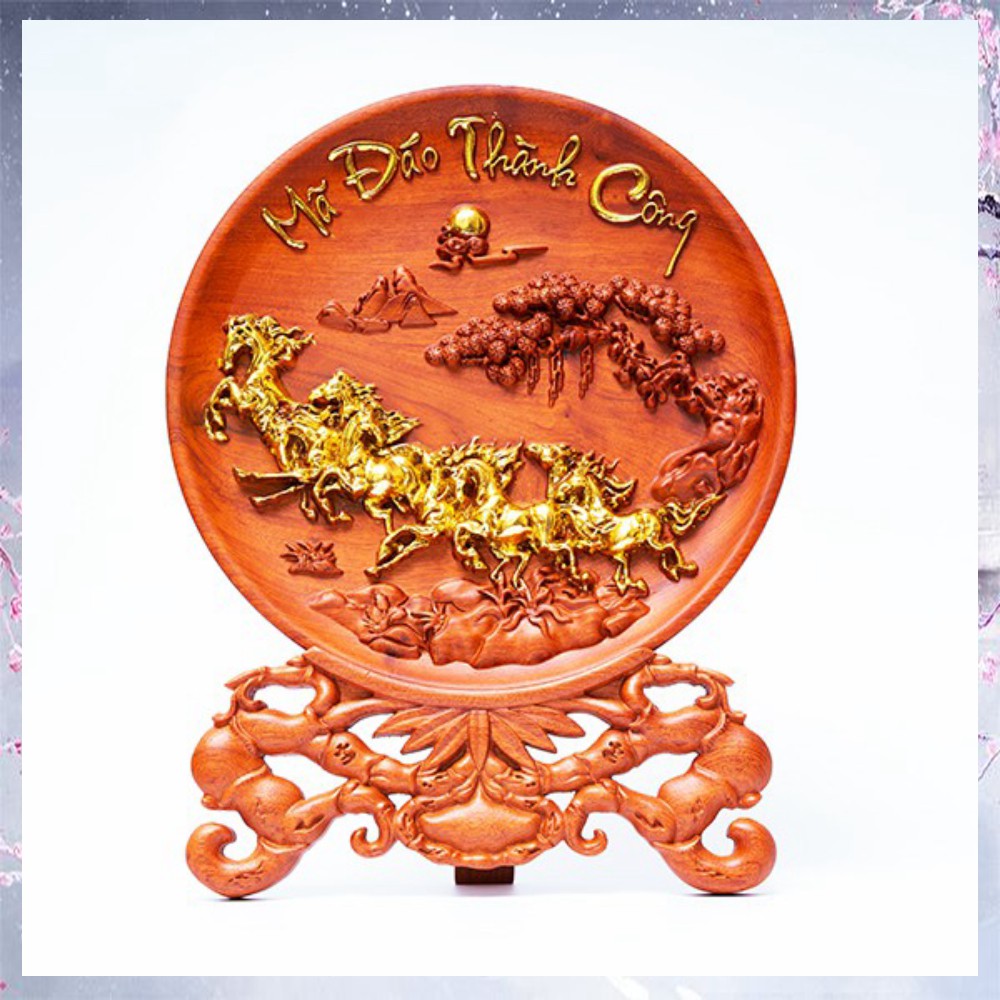 Tranh Đĩa Mã Đáo Thành Công Dát Vàng. Gỗ hương đá. Tiện liền khối. | BigBuy360 - bigbuy360.vn