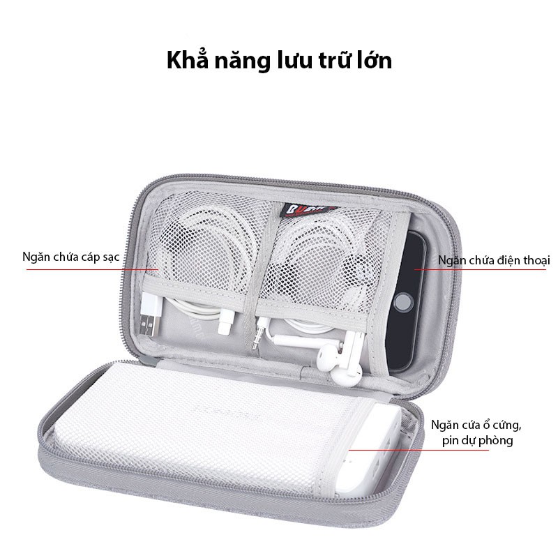 Túi BUBM đựng phụ kiện, pin sạc dự phòng, điện thoại, cáp sạc usb, tai nghe 1 ngăn CDB-MYB Techroom