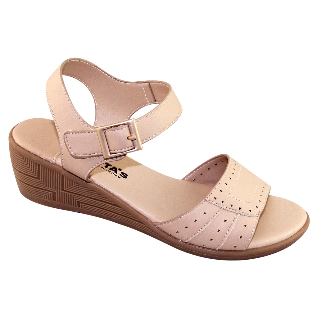 Sandal đế bằng nữ Bita's SYN.249 (Đen + Kem + Vàng bò)
