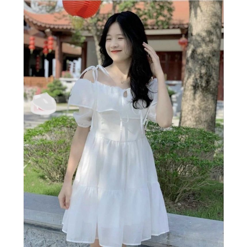 Váy 2 dây buộc nơ vai Vintage Nữ [FREESHIP🌸Đầm dáng ngắn, babydoll bánh bèo tiểu thư Ulzzang sang chảnh Hàn Quốc Maxi | BigBuy360 - bigbuy360.vn