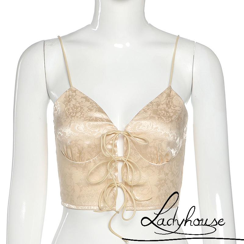 Áo Croptop Hai Dây Cổ Chữ V Sâu Hở Lưng In Họa Tiết Hoa Quyến Rũ Dành Cho Nữ