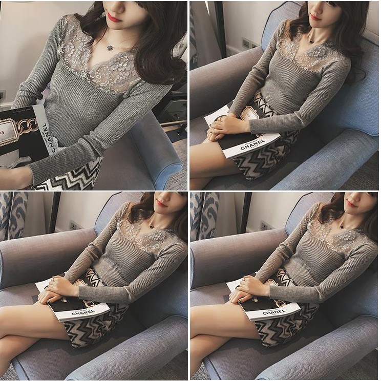 Áo kiểu nữ dài tay phối ren A65
