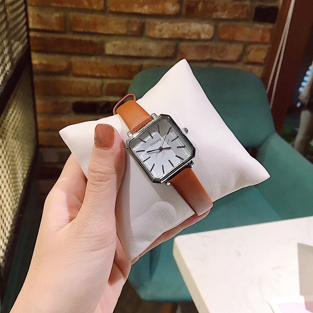 Đồng hồ ULZZANG nữ dây da mềm mặt vuông cổ điển (KÈM HỘP)
