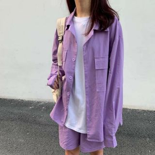 [MUA 1 ĐƯỢC 2] Set áo khoác sơ mi quần shorts tím mộng mơ ulzzang