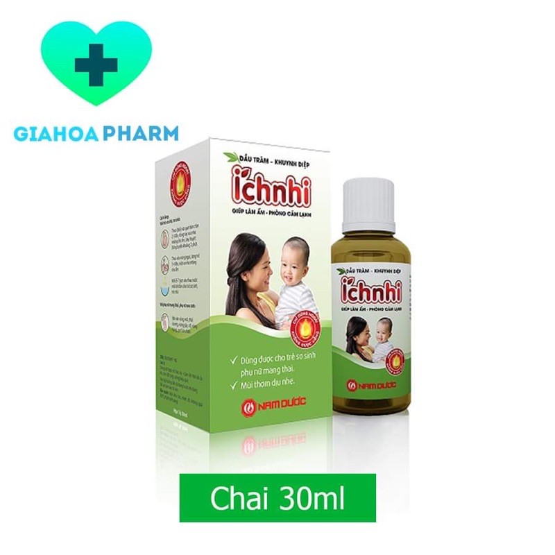 Dầu tràm khuynh diệp Ích Nhi (Nam Dược) 30ml - Phòng cảm lạnh, đầy hơi, trướng bụng, an toàn trẻ sơ sinh, phụ nữ có thai