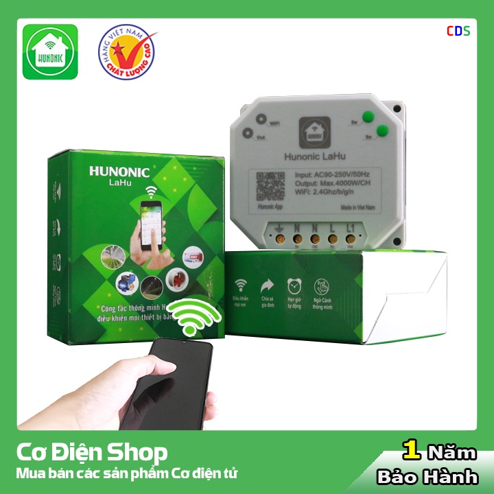 Công tắc thông minh ĐIỀU KHIỂN TỪ XA bằng điện thoại Hunonic Lahu 1 kênh công suất lớn 4000W